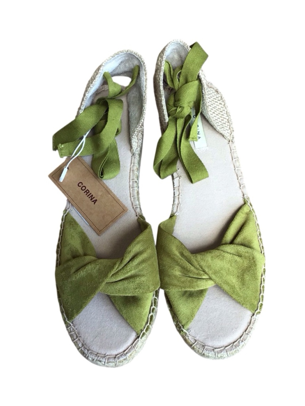 Corina Green Suede Ankle Tie Espadrille Sandals NWT